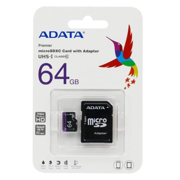 Adata Premier U1 C10 80MBs 64GB MicroSDHC Memory With Adapter 1