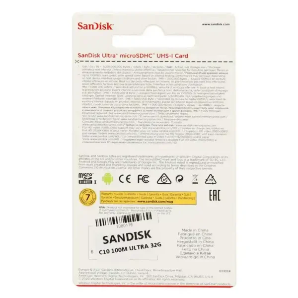SANDISK ULTRA UHS-I 32GB 100MB/S MICROSDHC MEMORY CARD