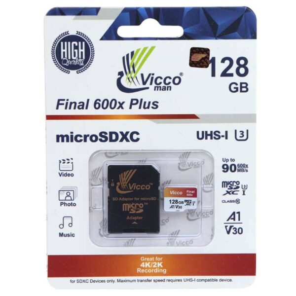 Vicco man MicroSD U3 90MB S 128GB Class 10 With Adapter 1