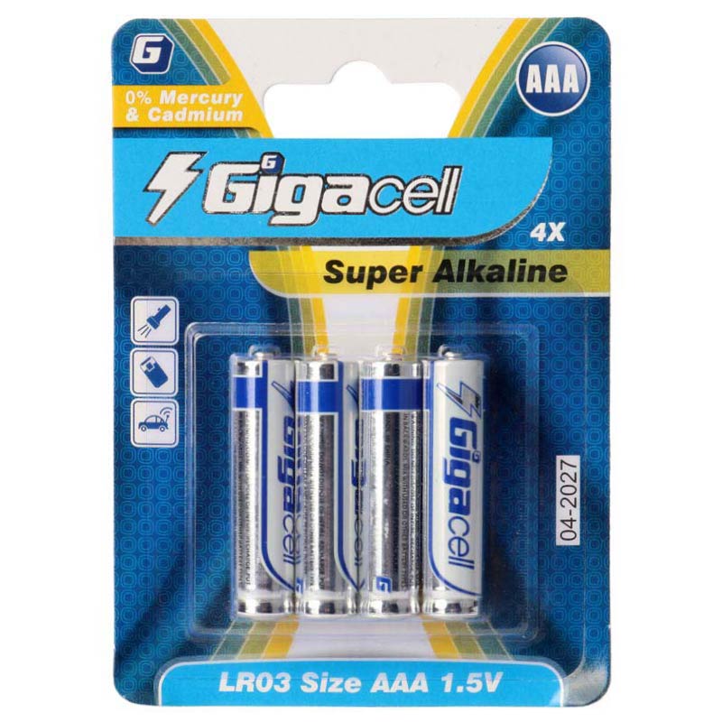 باتری چهارتایی نیم قلمی Gigacell Super Alkaline LR03 1.5V AAA
