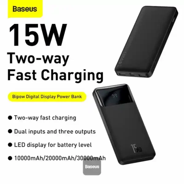 پاور بانک فست شارژ 10000 باسئوس Baseus Bipow 15W