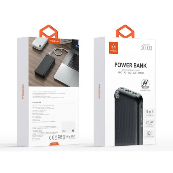 mcdodo power bank with a capacity of 20000 mAh