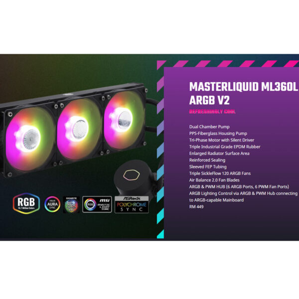 فن خنک کننده CPU کولر مستر Cooler Master MasterLiquid ML360L ARGB V2