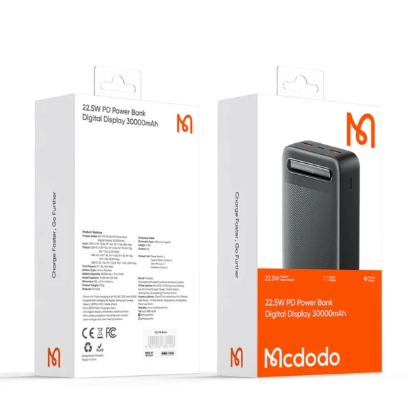 mcdodo power bank with a capacity of 30,000 mAh