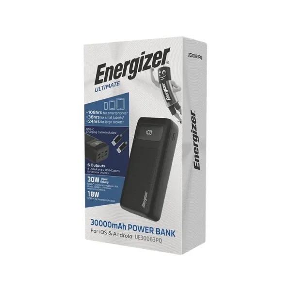 Energizer Power Bank Model UE30063PQ Capacity 30000 mAh