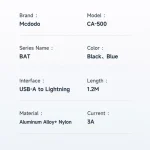 کابل لایتنینگ فست شارژ 3 آمپر مک دودو MCDODO CA-5000 طول 1.2 متر