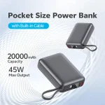 پاور بانک فست شارژ کیو سی وای PB20A QC3.0 PD3.0 45W ظرفیت 20000 میلی آمپر ساعت